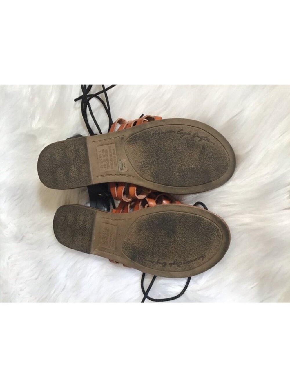 American Eagle Outfitters Womens Sz 7 trappy Sandals Leather Brown Huarache - Picture 3 of 4